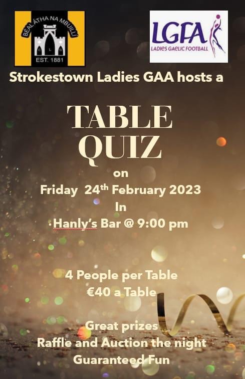 Ladies GAA: Table Quiz
